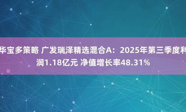 华宝多策略 广发瑞泽精选混合A：2025年第三季度利润1.18亿元 净值增长率48.31%